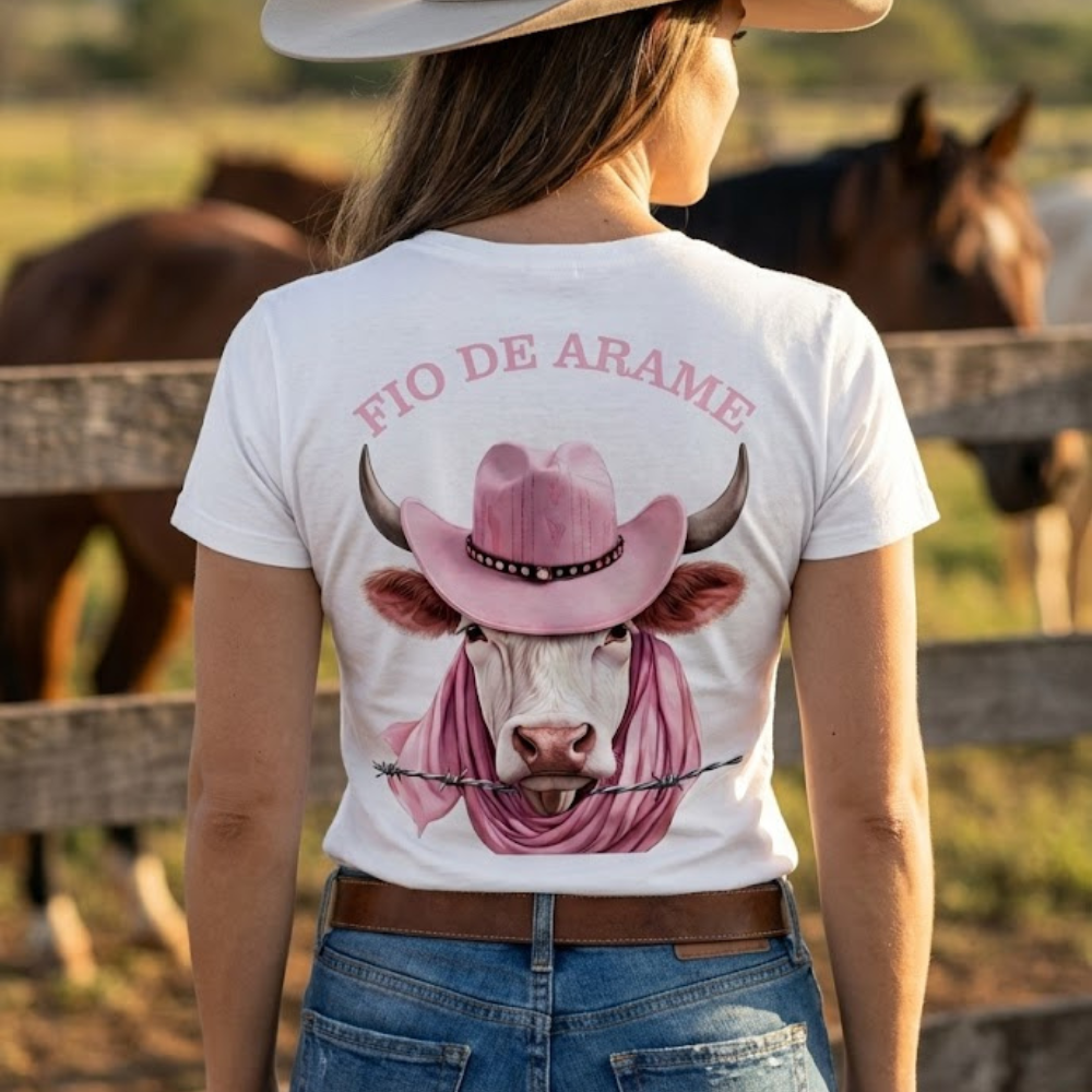 Camiseta Boiadeira Fio de Arame Boi Pink