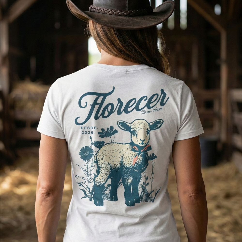 Camiseta Fio de Arame Florecer Pequeno Cordeiro