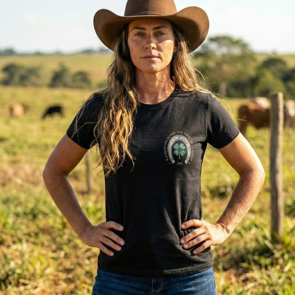 Camiseta Trevo de 4 Folhas e Ferradura Fio de Arame
