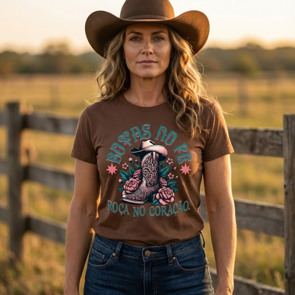 Camiseta Botas No Pé, Coração na Roça Fio de Arame