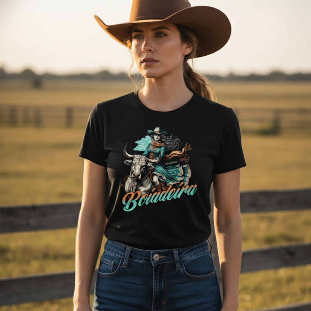Camiseta Boiadeira e Touro Bravo Fio de arame