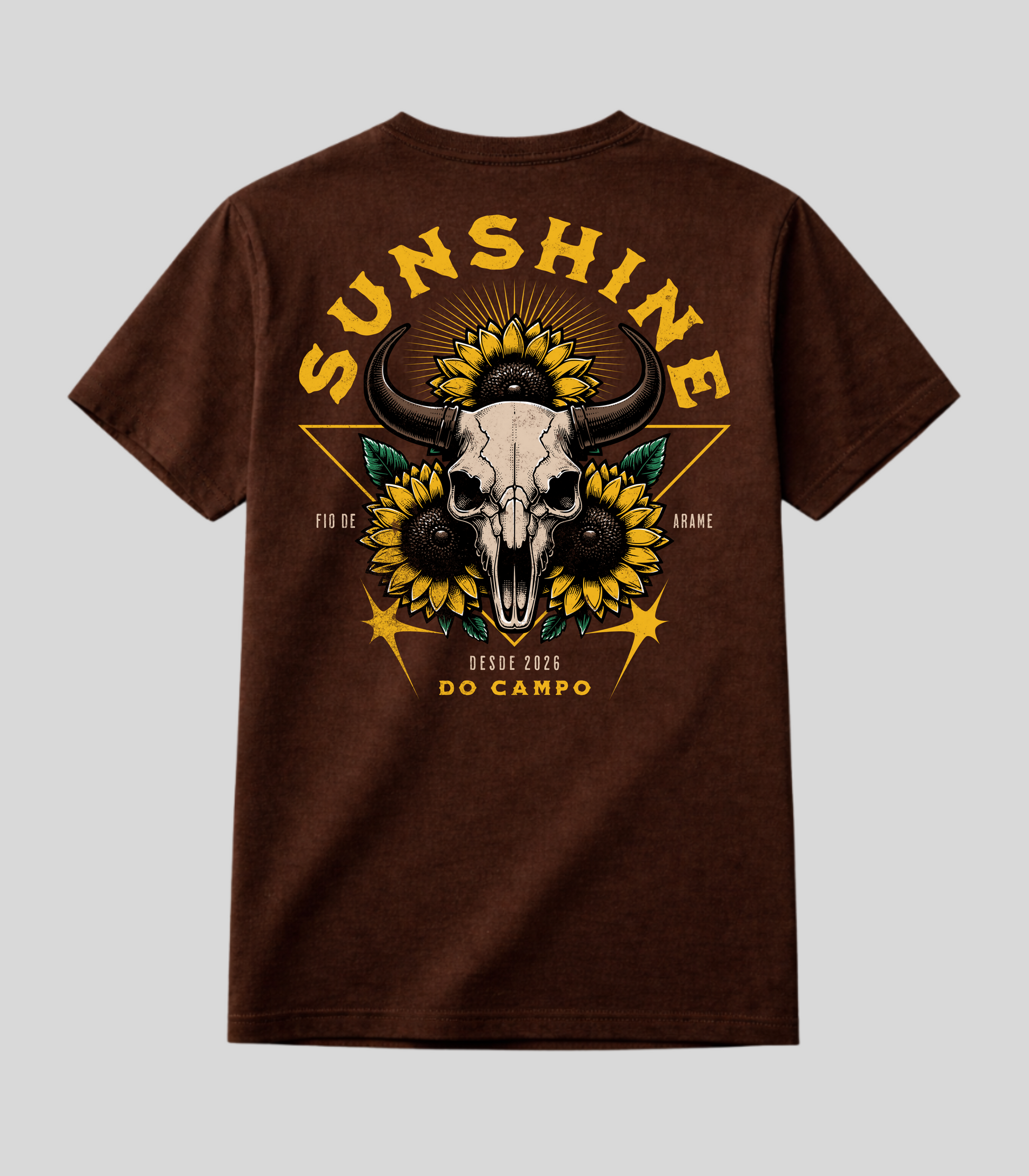 Camiseta Caveira de Boi e Girassóis Fio de Arame