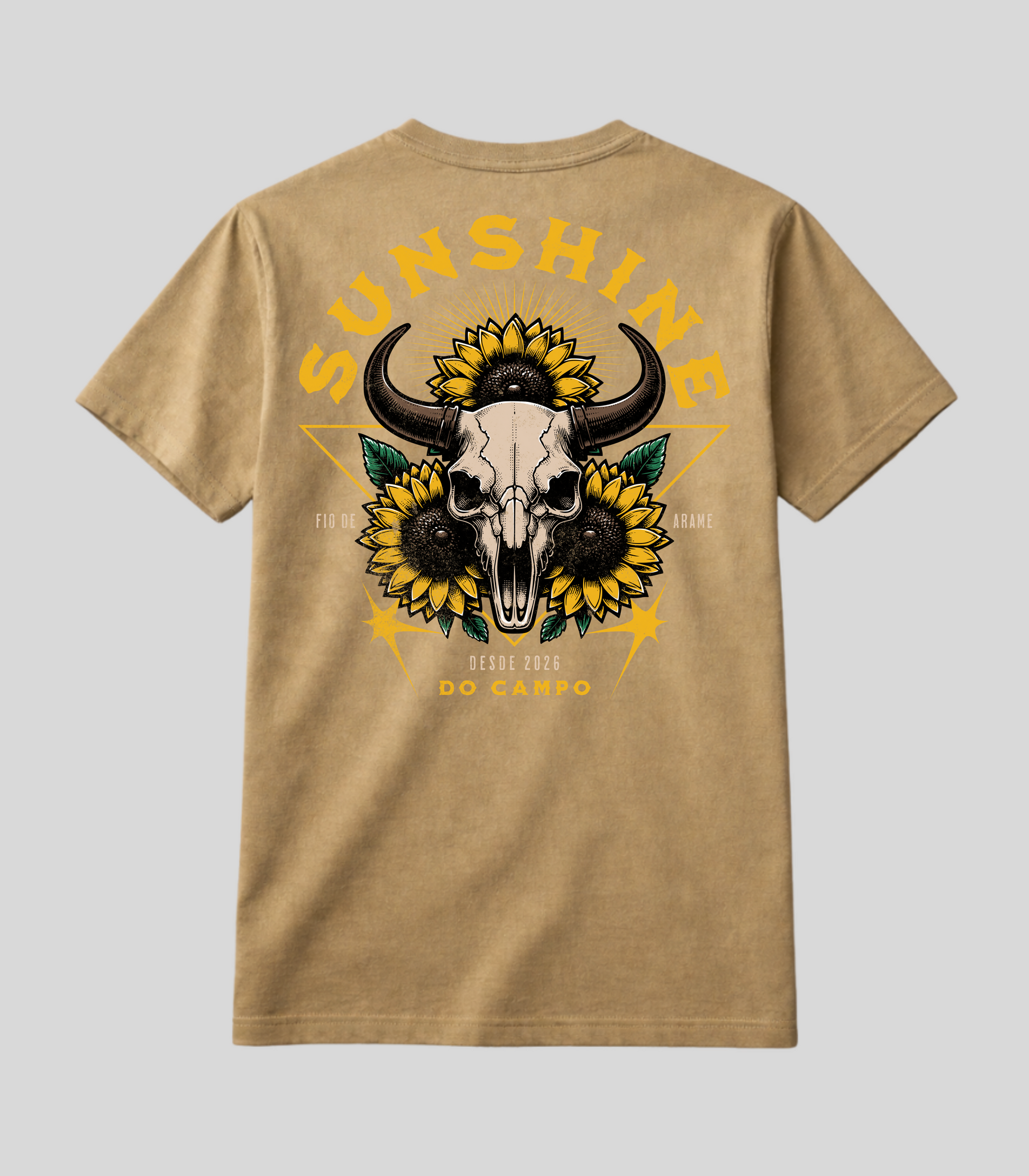 Camiseta Caveira de Boi e Girassóis Fio de Arame