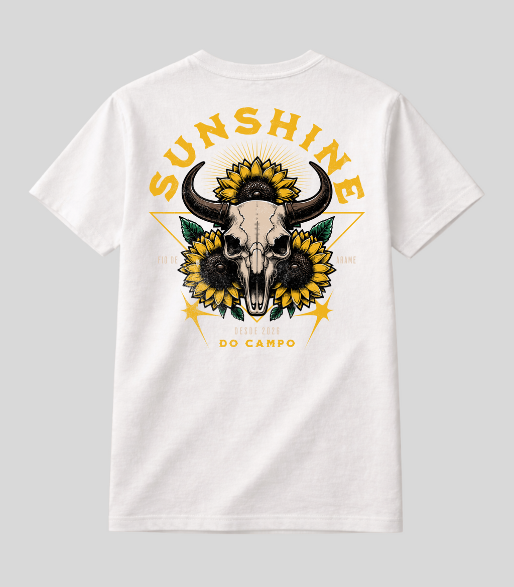 Camiseta Caveira de Boi e Girassóis Fio de Arame