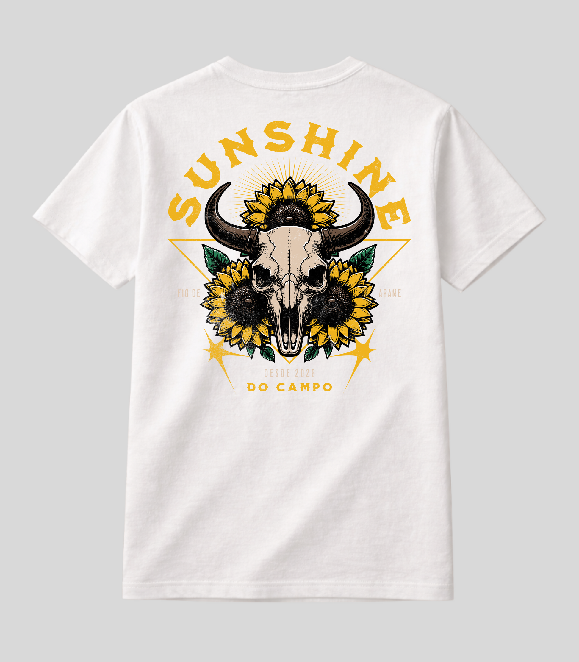 Camiseta Caveira de Boi e Girassóis Fio de Arame