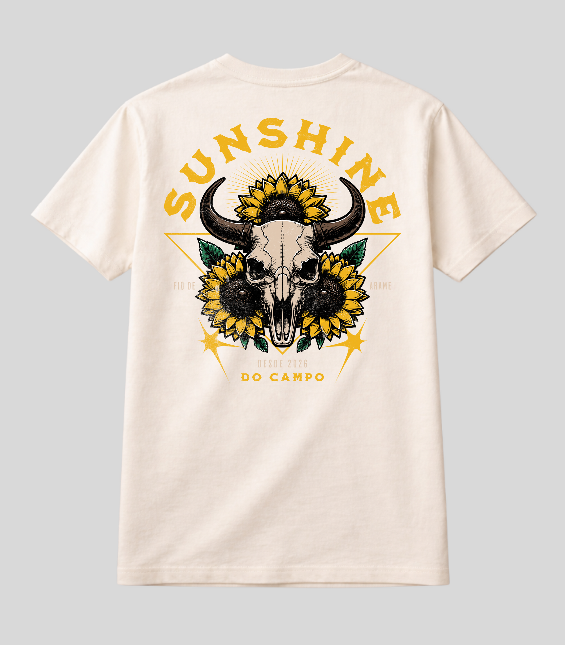 Camiseta Caveira de Boi e Girassóis Fio de Arame