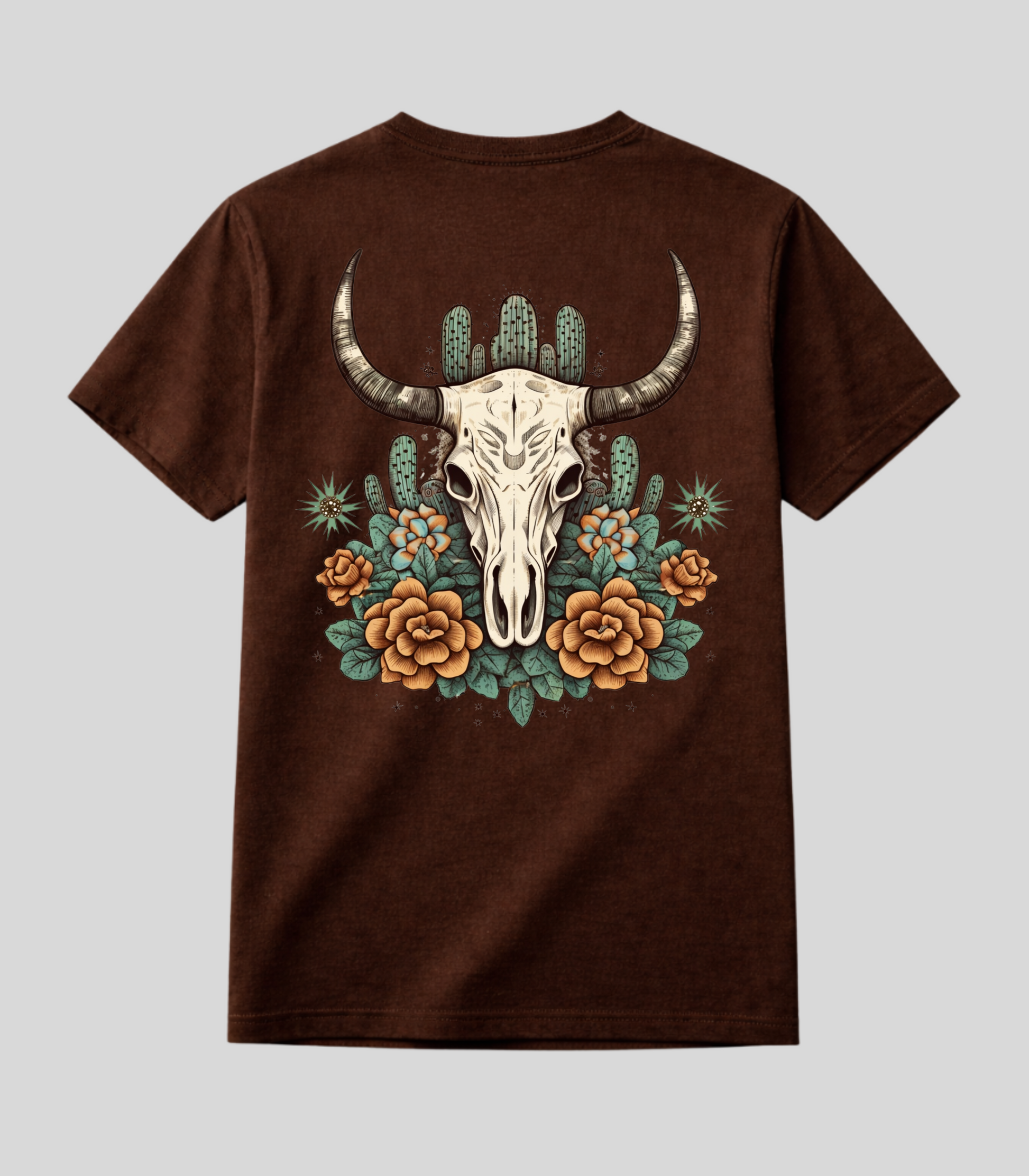 Camiseta Caveira de Boi e Flores Fio de Arame Texas