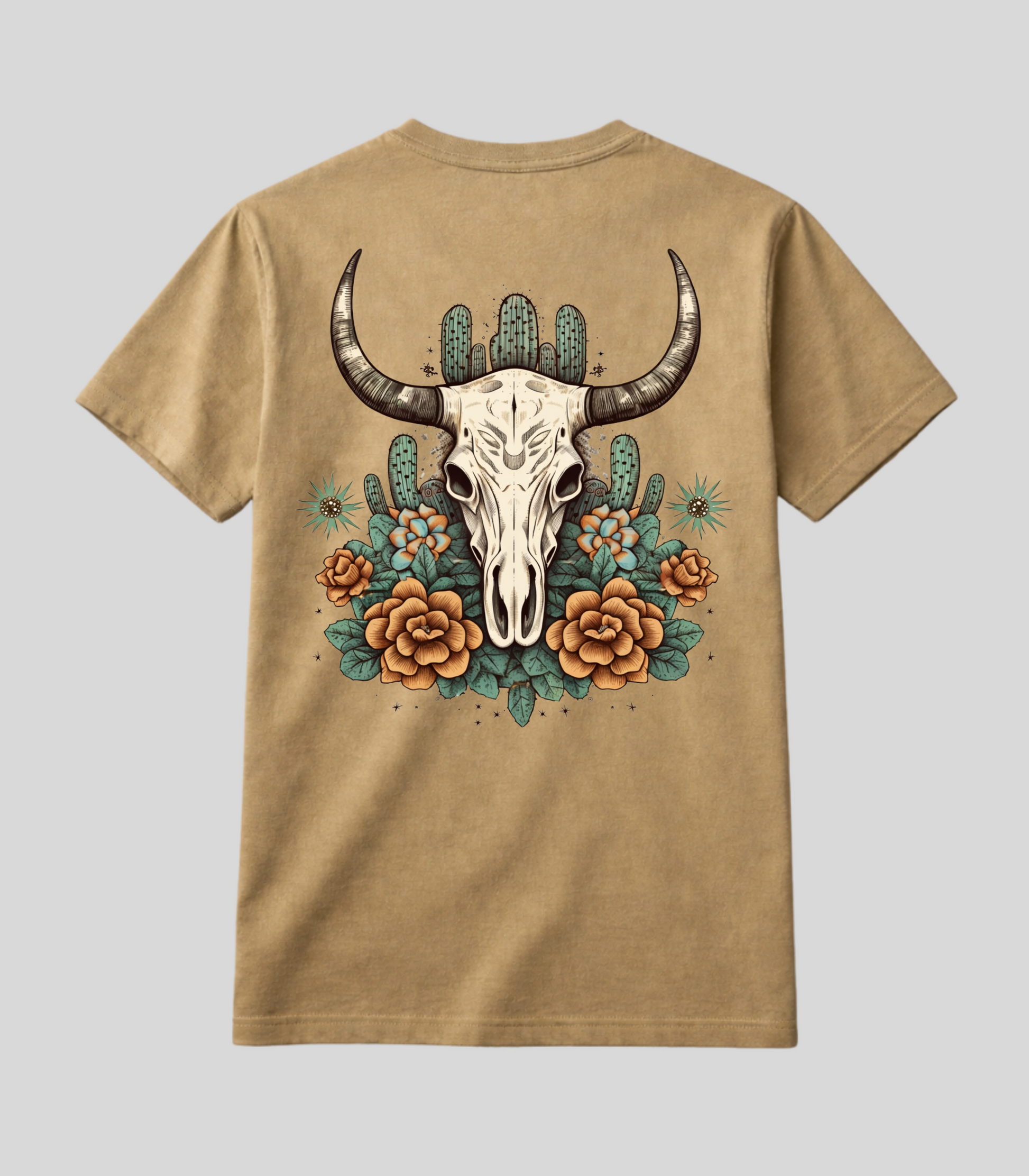 Camiseta Caveira de Boi e Flores Fio de Arame Texas