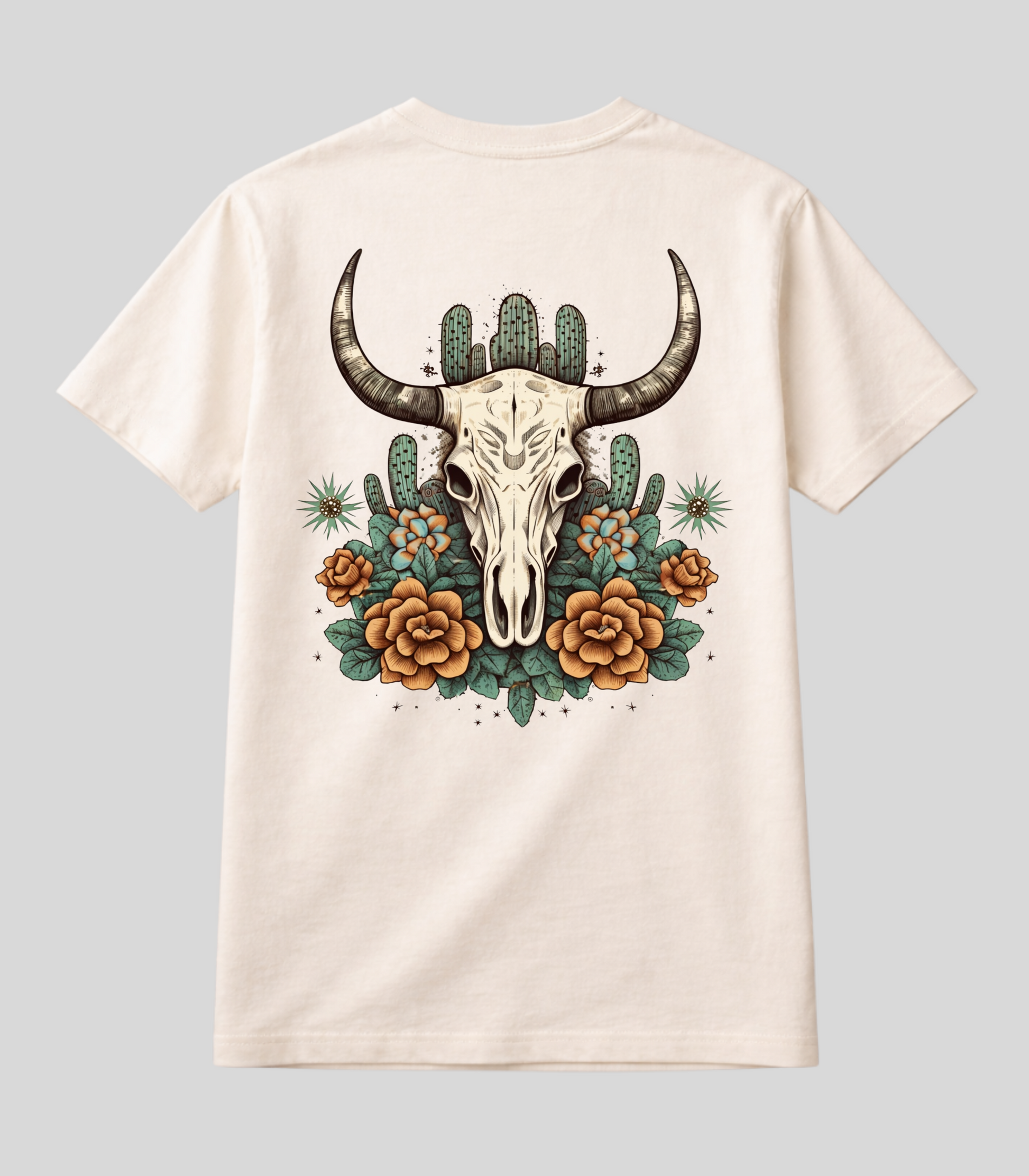Camiseta Caveira de Boi e Flores Fio de Arame Texas