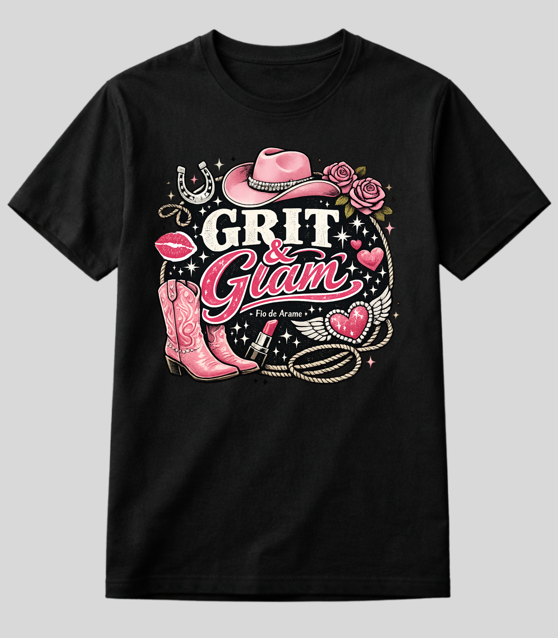 Camiseta Botas Texanas e Baton Cowgirl Fio de Arame