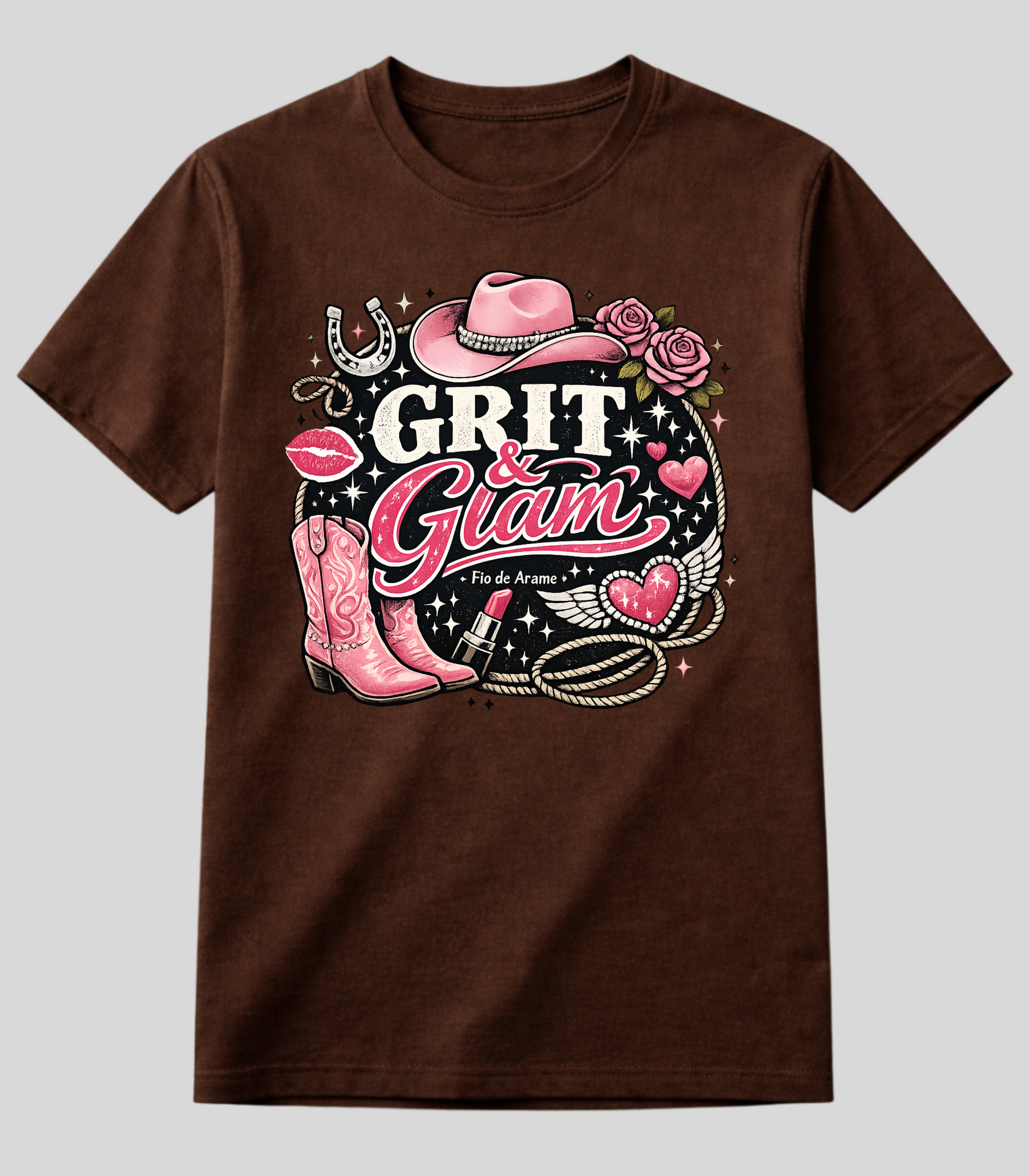 Camiseta Botas Texanas e Baton Cowgirl Fio de Arame