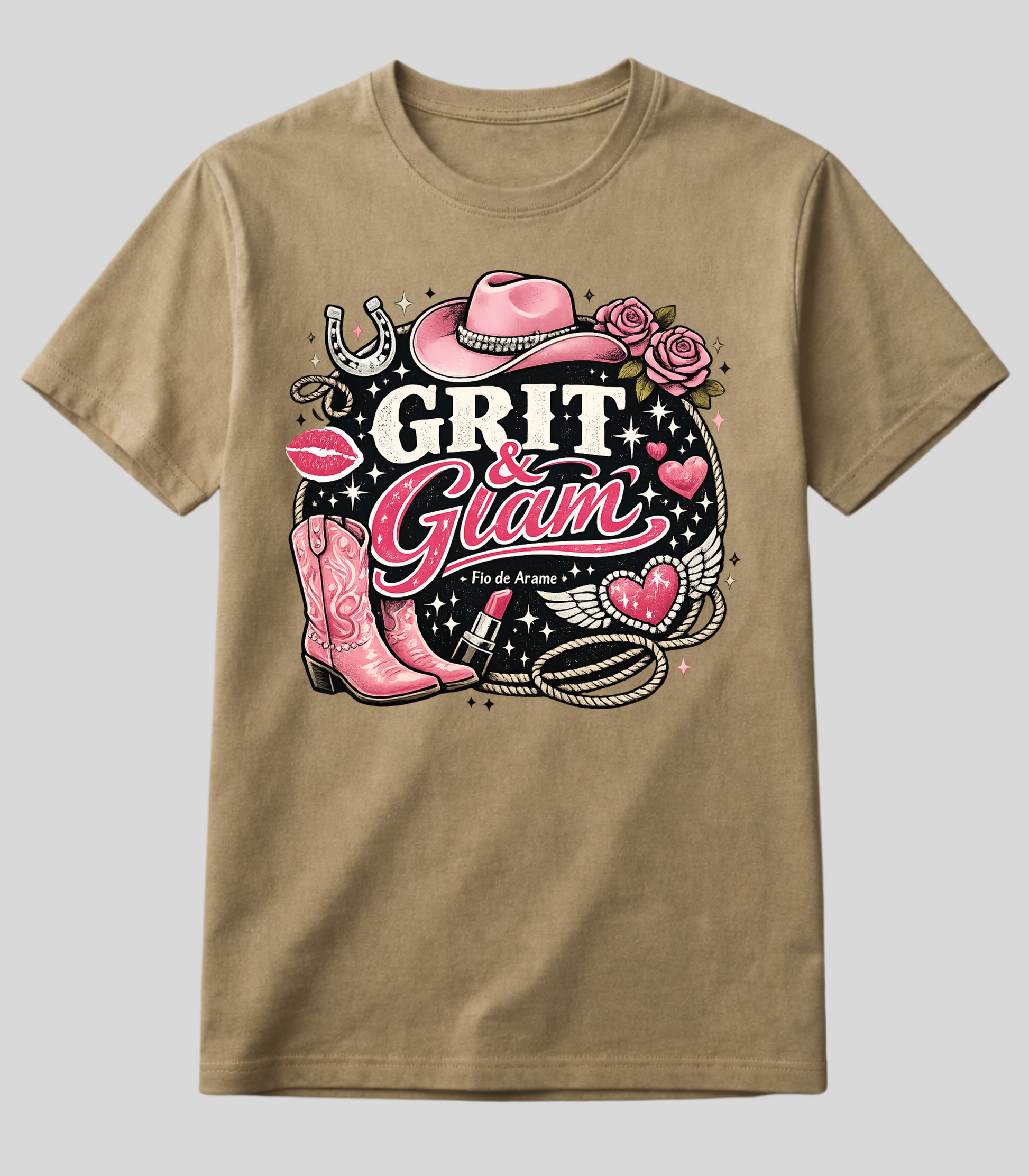 Camiseta Botas Texanas e Baton Cowgirl Fio de Arame
