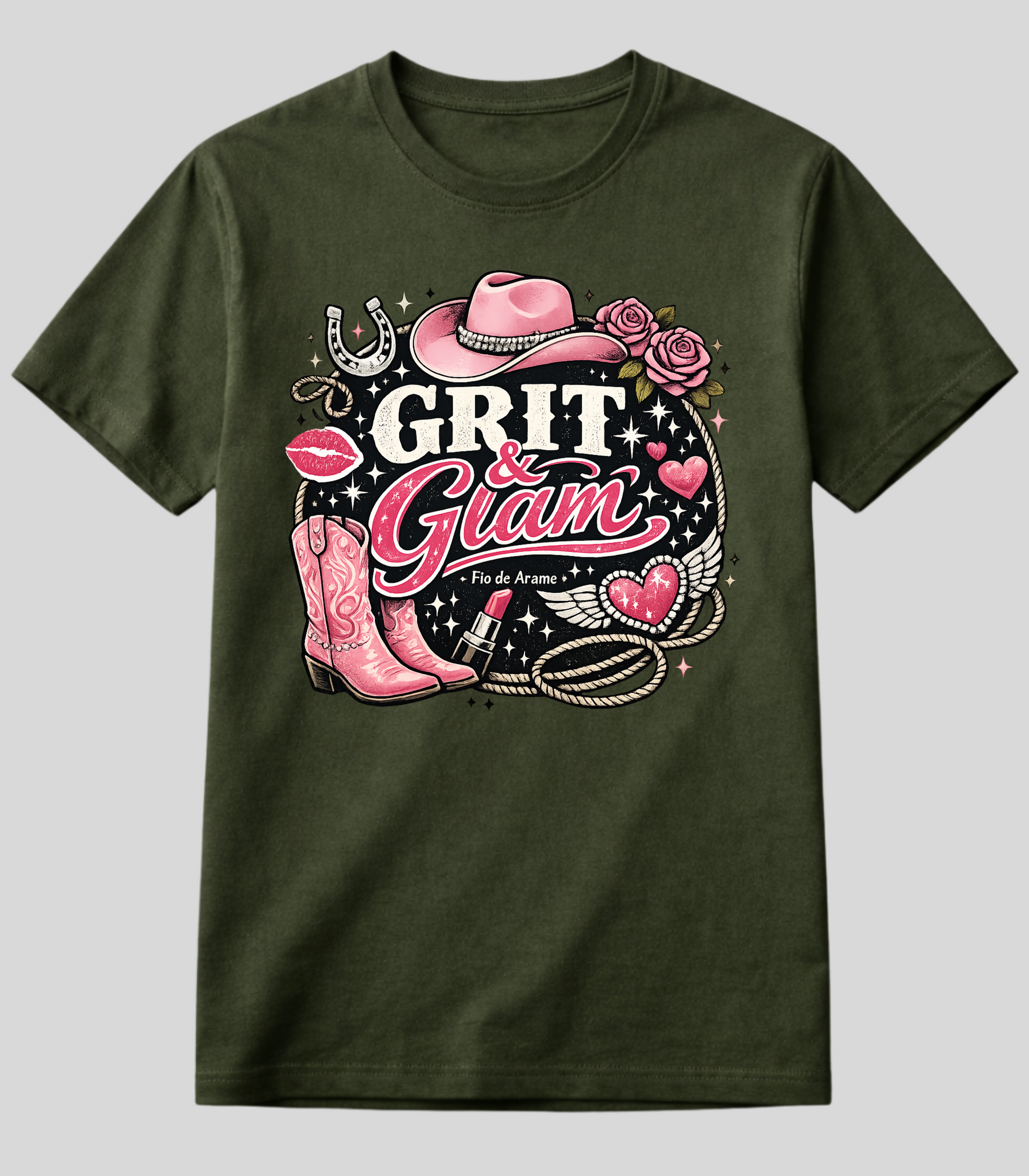Camiseta Botas Texanas e Baton Cowgirl Fio de Arame