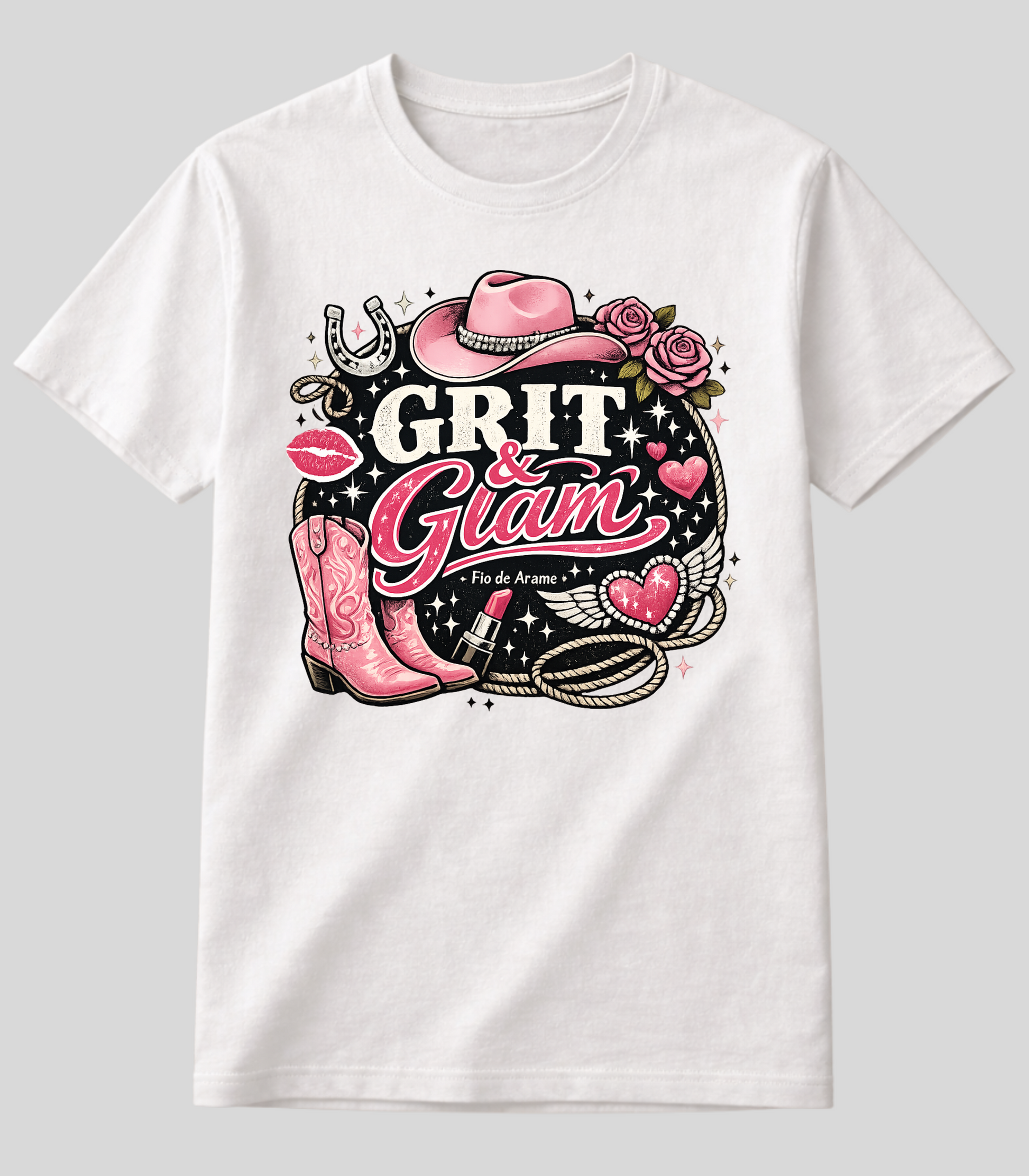 Camiseta Botas Texanas e Baton Cowgirl Fio de Arame