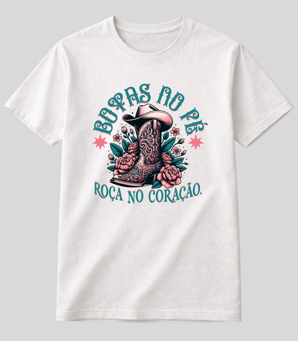 Camiseta Botas No Pé, Coração na Roça Fio de Arame